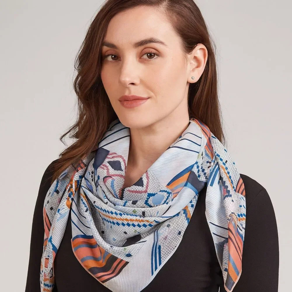 VTG MCM Chiffon Scarf Art to Wear Southwestern Geometric Abstract 21